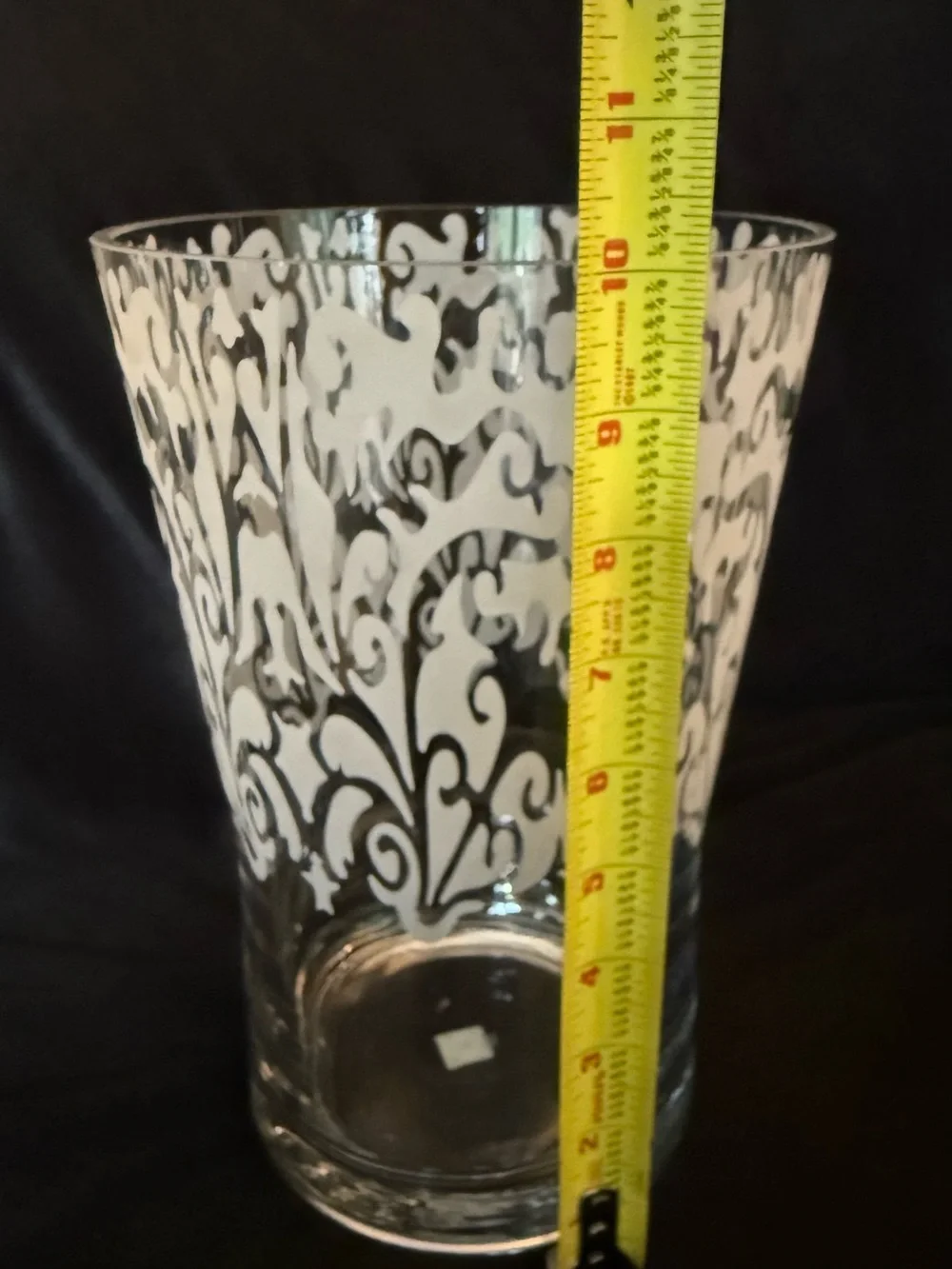 PartyLite Clear Glass Vase with Etched Floral Motif